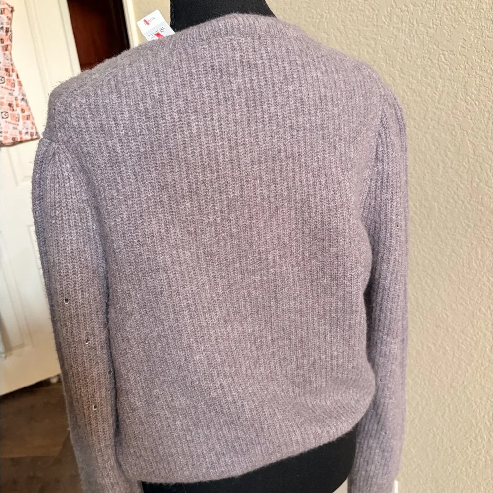 J. Crew Lavender Sequin Puff-Sleeve Crewneck Sweater - Picture 5 of 6